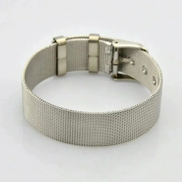 Wide Retro Mesh Surgical Stainless Steel Textured Watch Band Buckle Bracelet - Picture 1 of 3